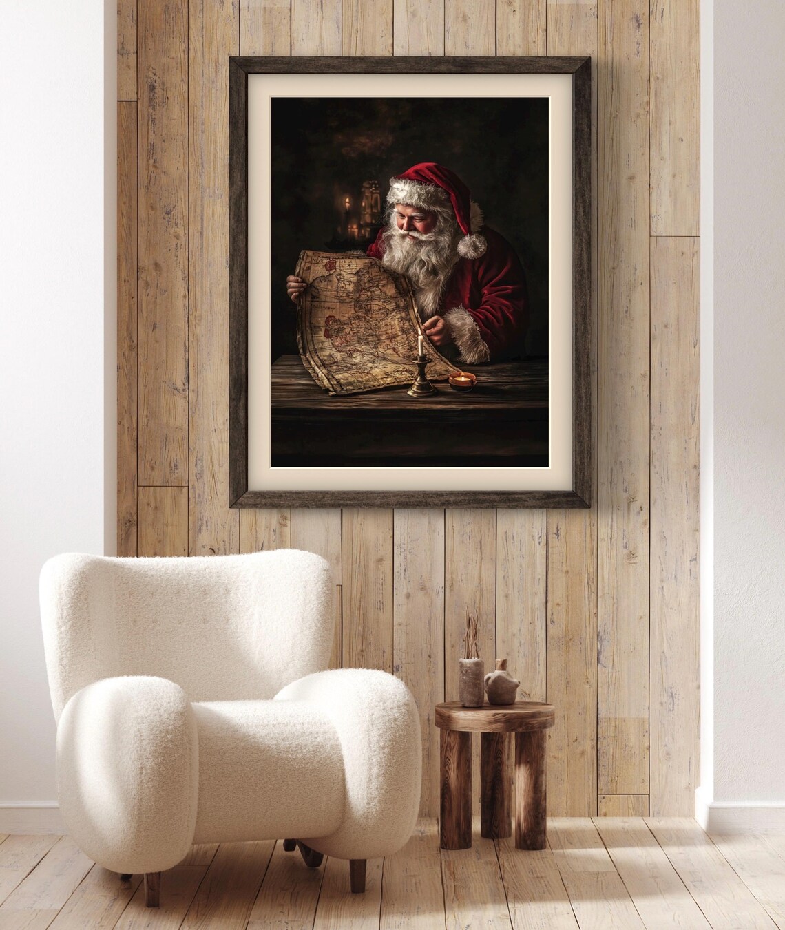 Santa Reading North Pole Map, Vintage Rustic Christmas - Image 3