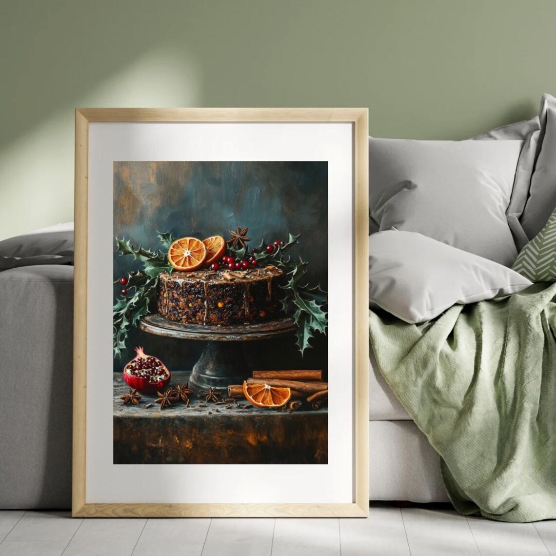 Christmas Fruit Cake Art Print, Moody Kitchen Decor - Image 4