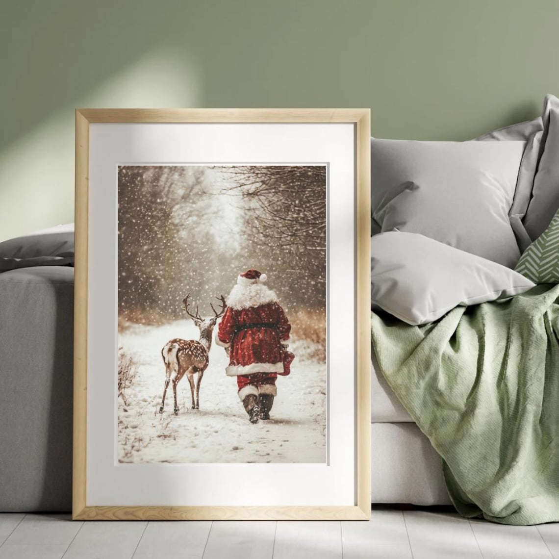 Santa Claus Reindeer Christmas Forest Art Print - Image 2