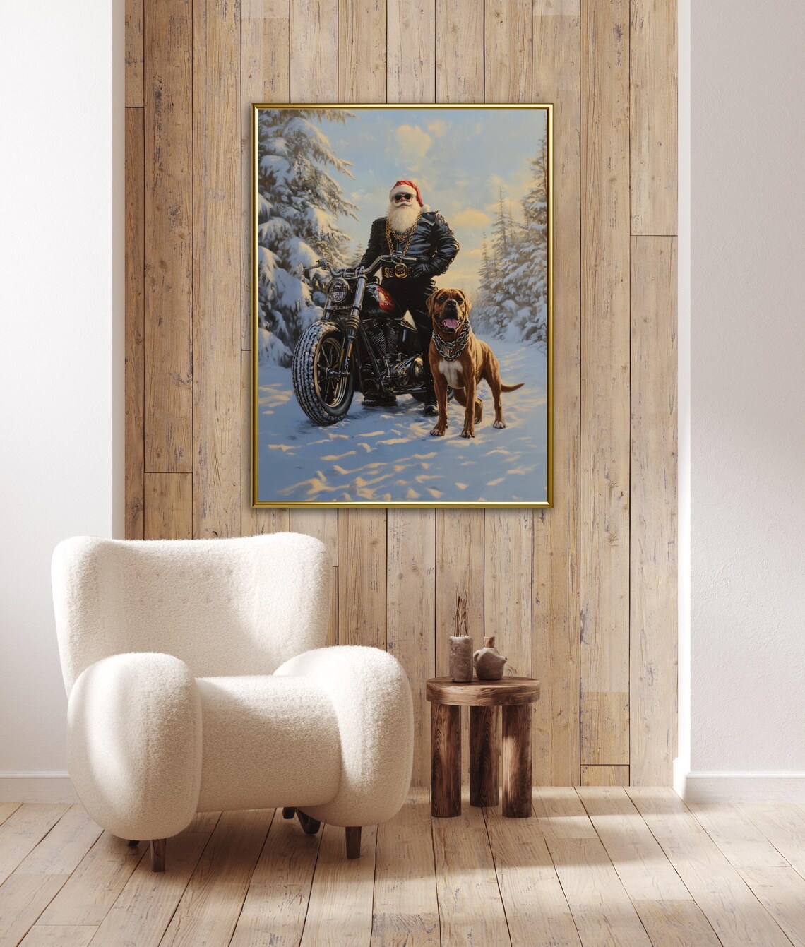 Biker Santa Motorcycle with Big Dog Funny Winter Holiday Poster - Image 3