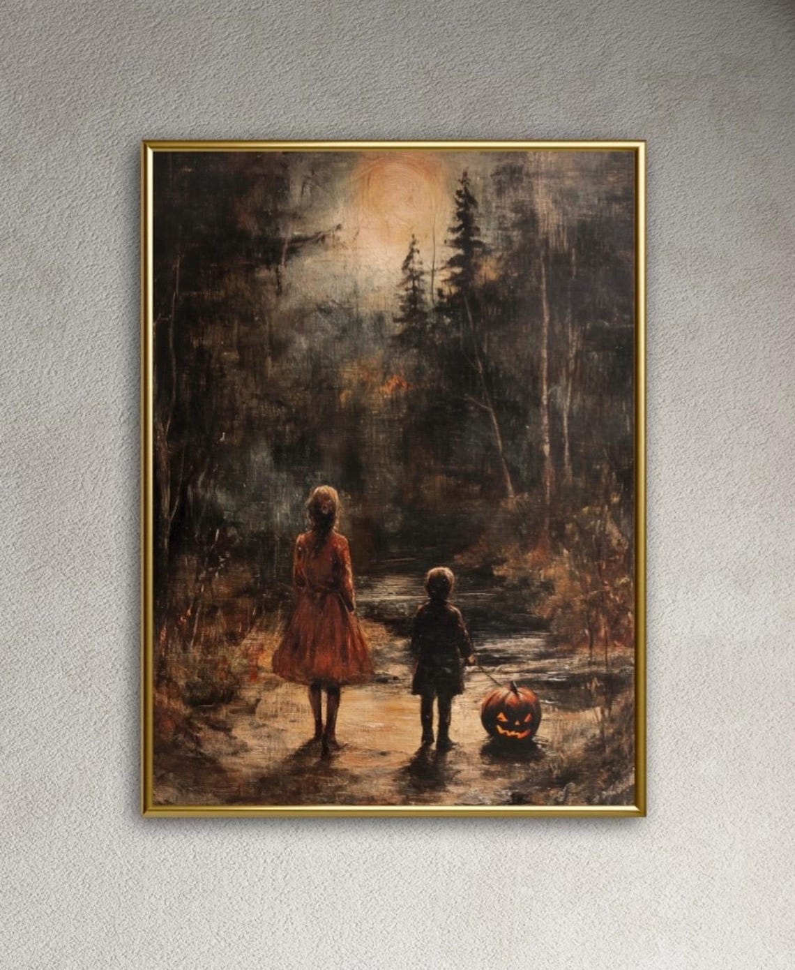 Autumn Tales Spooky Forest Halloween Kids Jack O Lantern Art Poster - Image 3