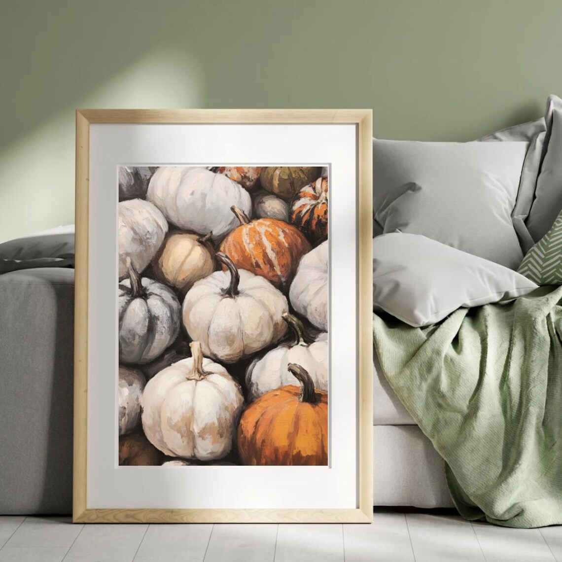 Heap of White and Orange Pumpkins Patch Farmhouse Autumn Color Wall Art - Image 4