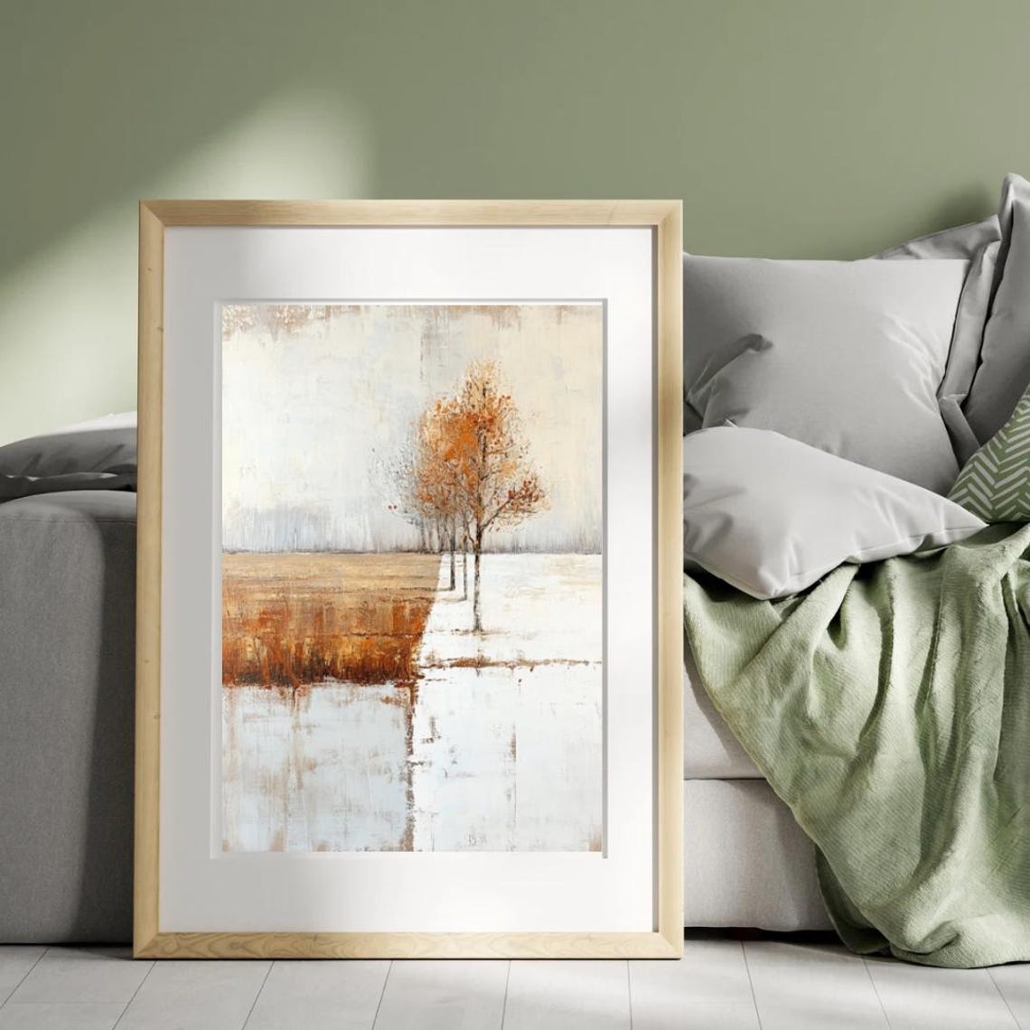 Minimalist Autumn Tree Landscape Abstract White and Rust Tone Wall Art - Image 4