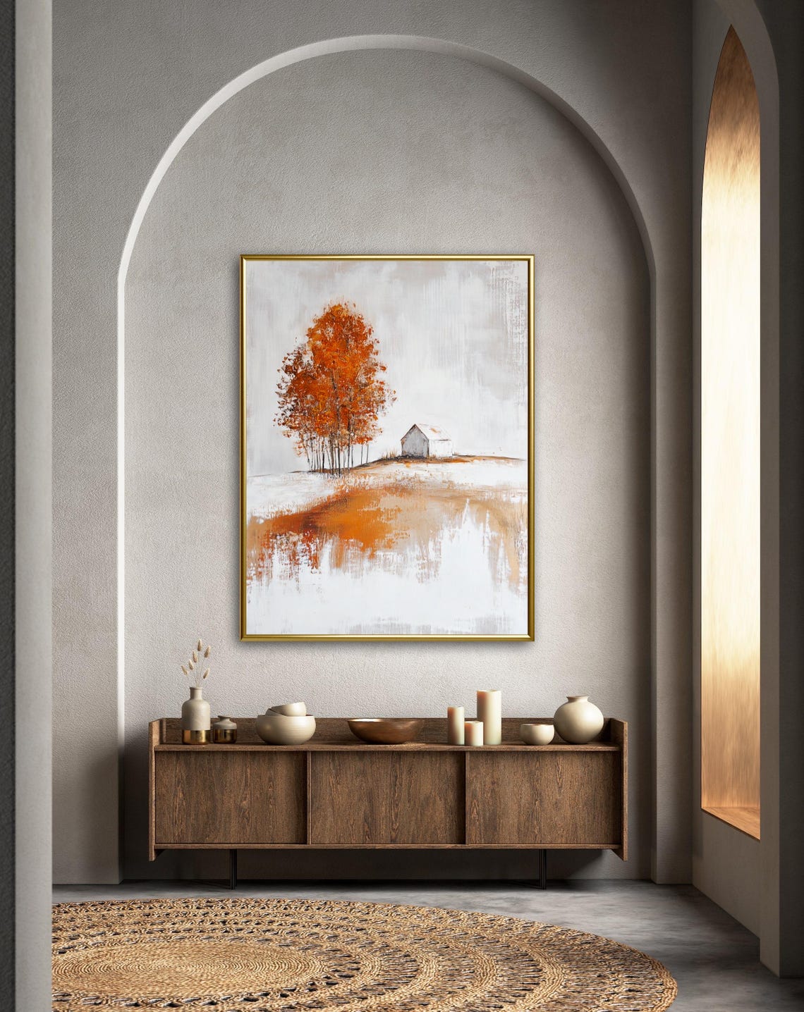 Autumn Tales Hillside House Orange Trees Lakeside Art Poster - Image 2