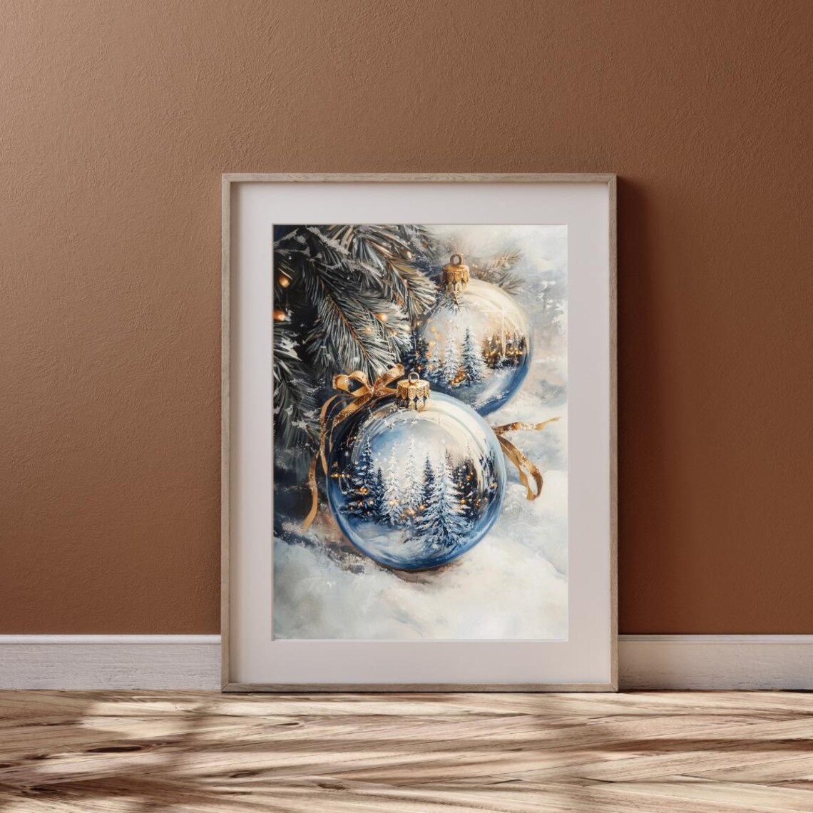 Blue Gold Christmas Ornaments Winter Festive Art Print - Image 4