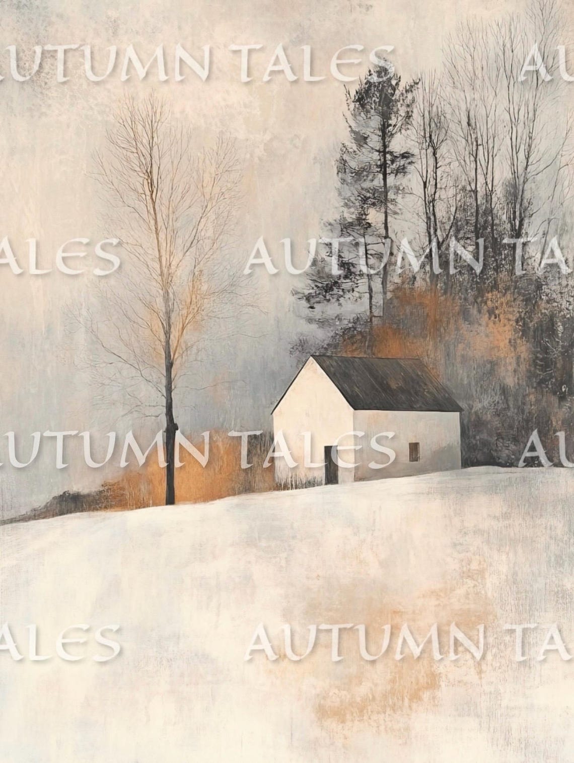 Autumn Tales White Cottage Misty Meadow Tranquil Fall Art Poster - Image 2