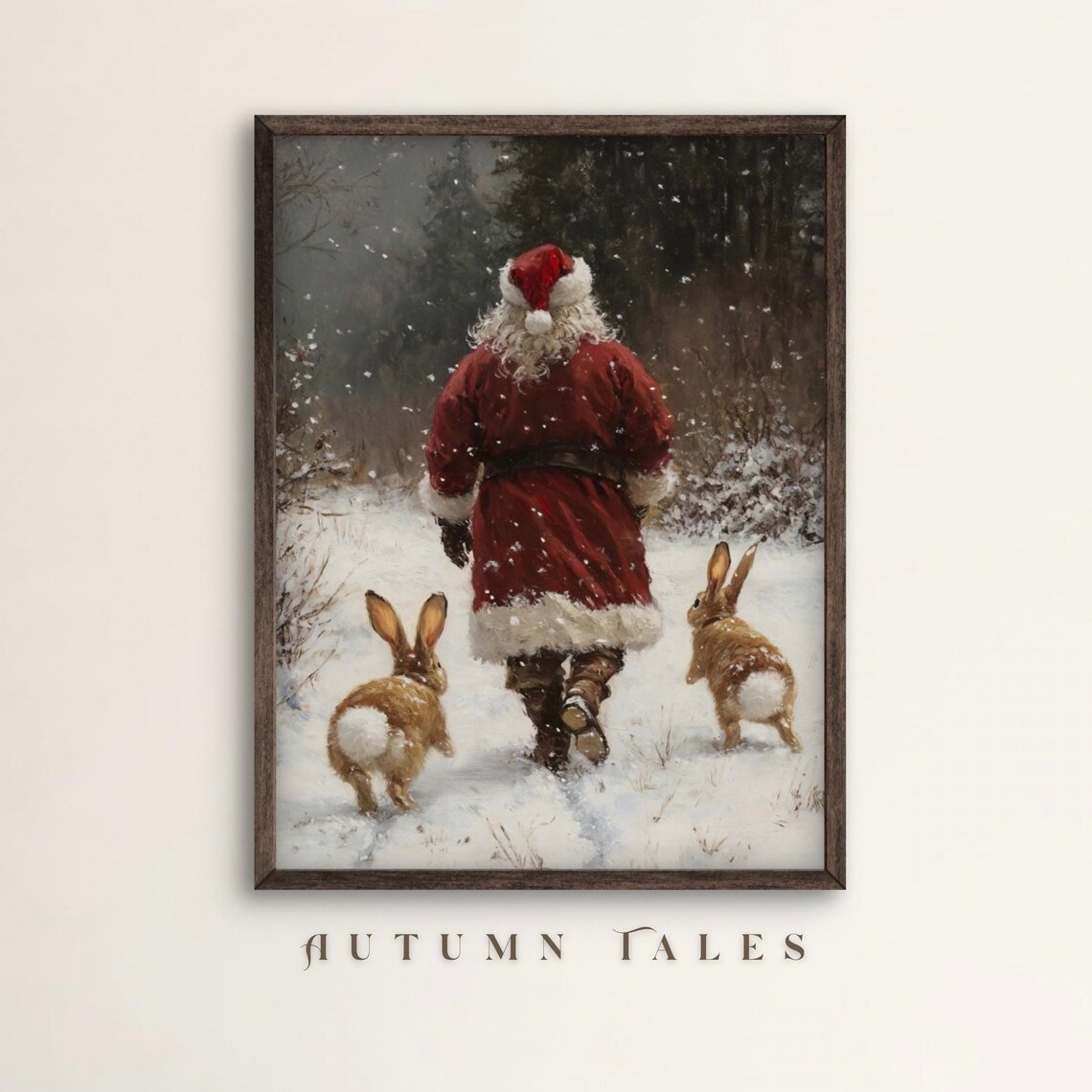 Santa Claus and Bunnies Holiday Art Print