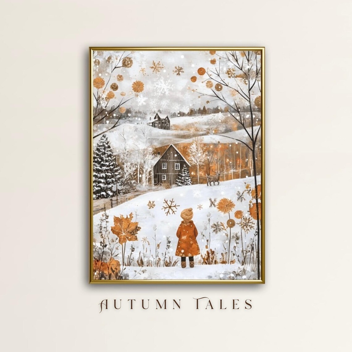 Winter Christmas Village Kid Snowy Forest Art Print