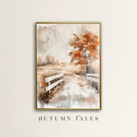 Rustic Fall French Countryside Wall Art Print Vintage Moody Landspace White Burnt Orange Cozy Cottage Farmhouse Home Decor