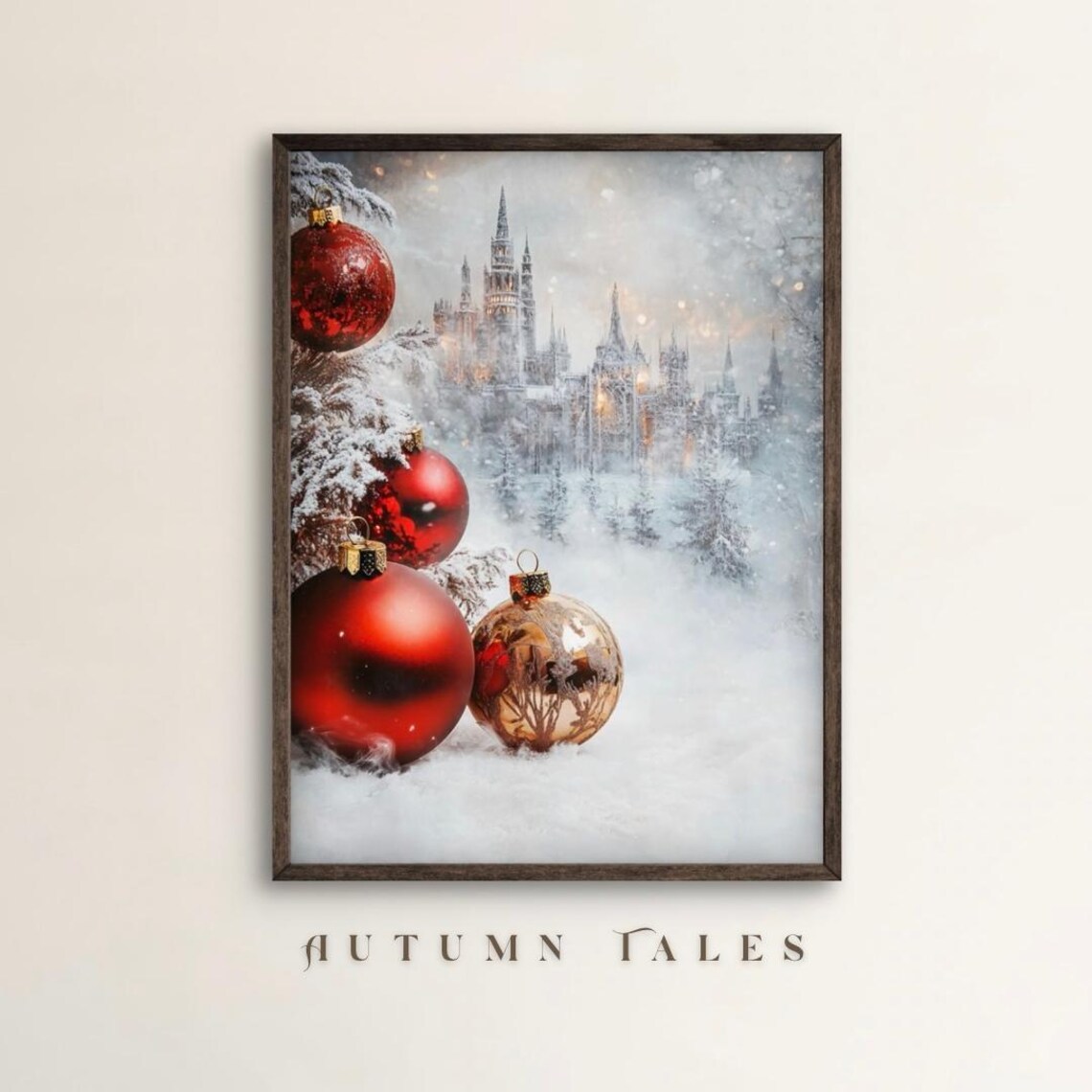 Whimsical Winter Castle and Christmas Ornaments