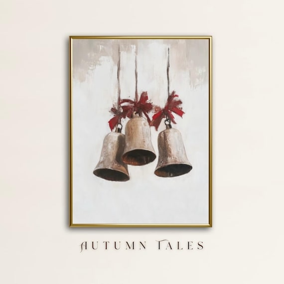 Vintage Christmas Jingle Bells Wall Art Print Minimalist Moody Christmas Home Decor Antique Rustic Farmhosue Decor