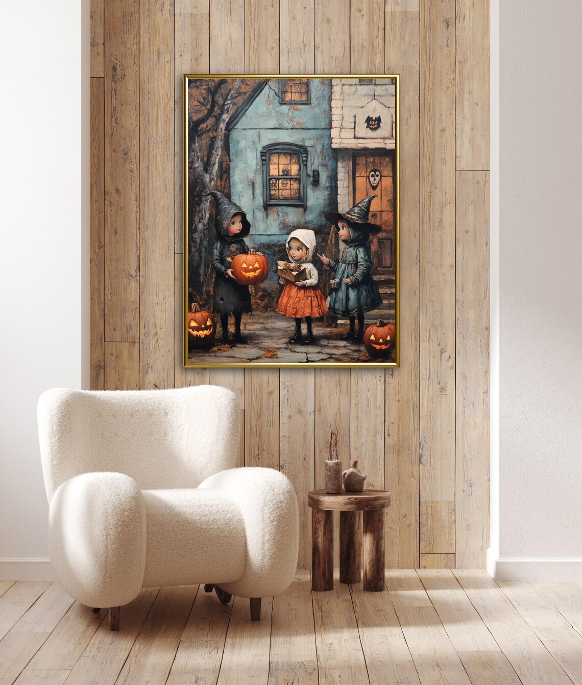 Cute Witch Kids Trick Or Treat With Jack O Lanterns Halloween Wall Poster - Image 4