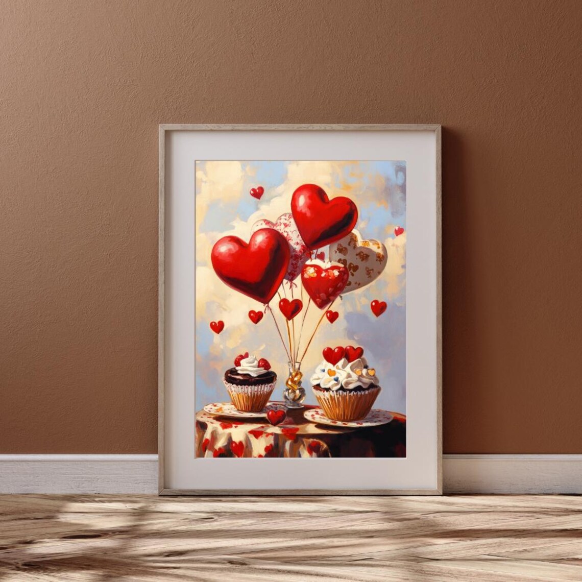 Valentines Day Cupcakes Red Heart Balloons Sweet Treats Art Poster - Image 6