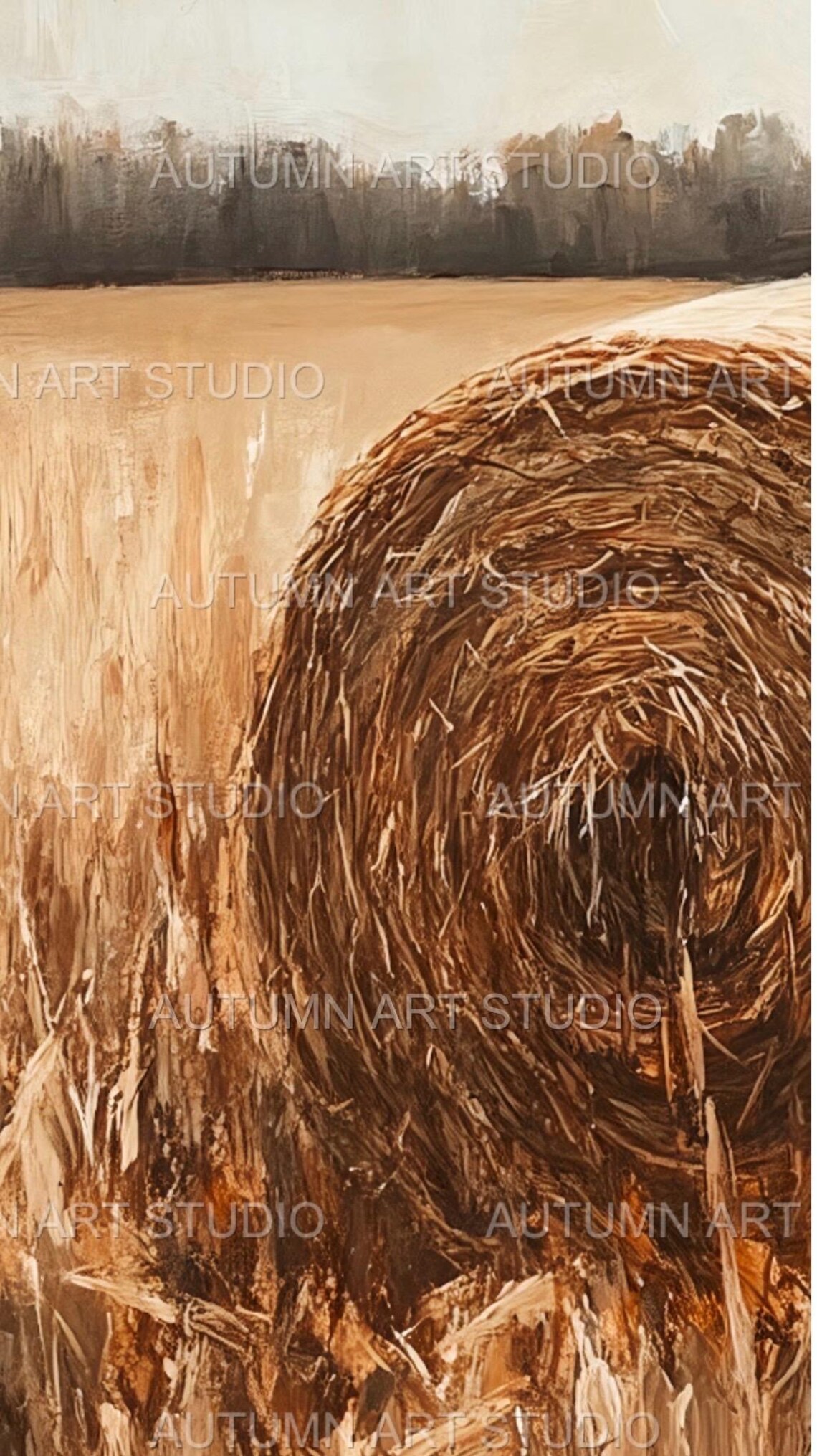 Rustic Hay Bale In Golden Autumn Field Minimalist Farmhouse Landscape Print - Image 3