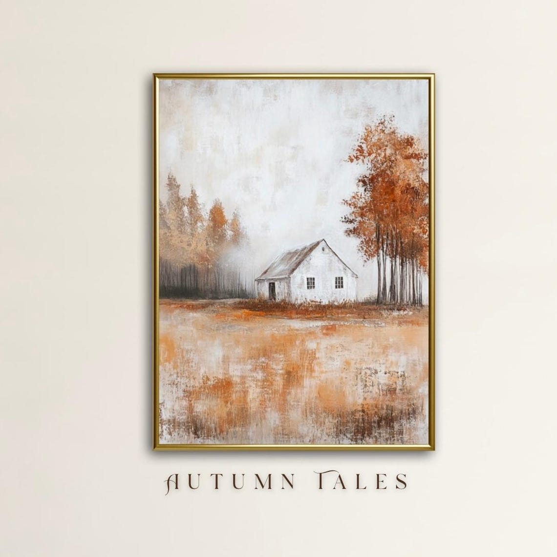 Autumn Tales White Barn Orange Meadow Rustic Fall Art Poster