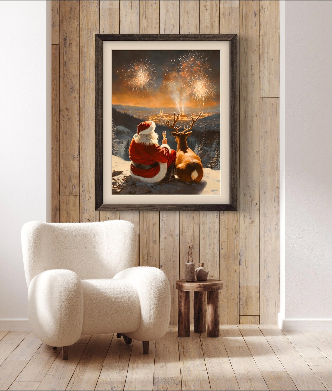Santa Reindeer Celebrating New Year Art Print - Image 4