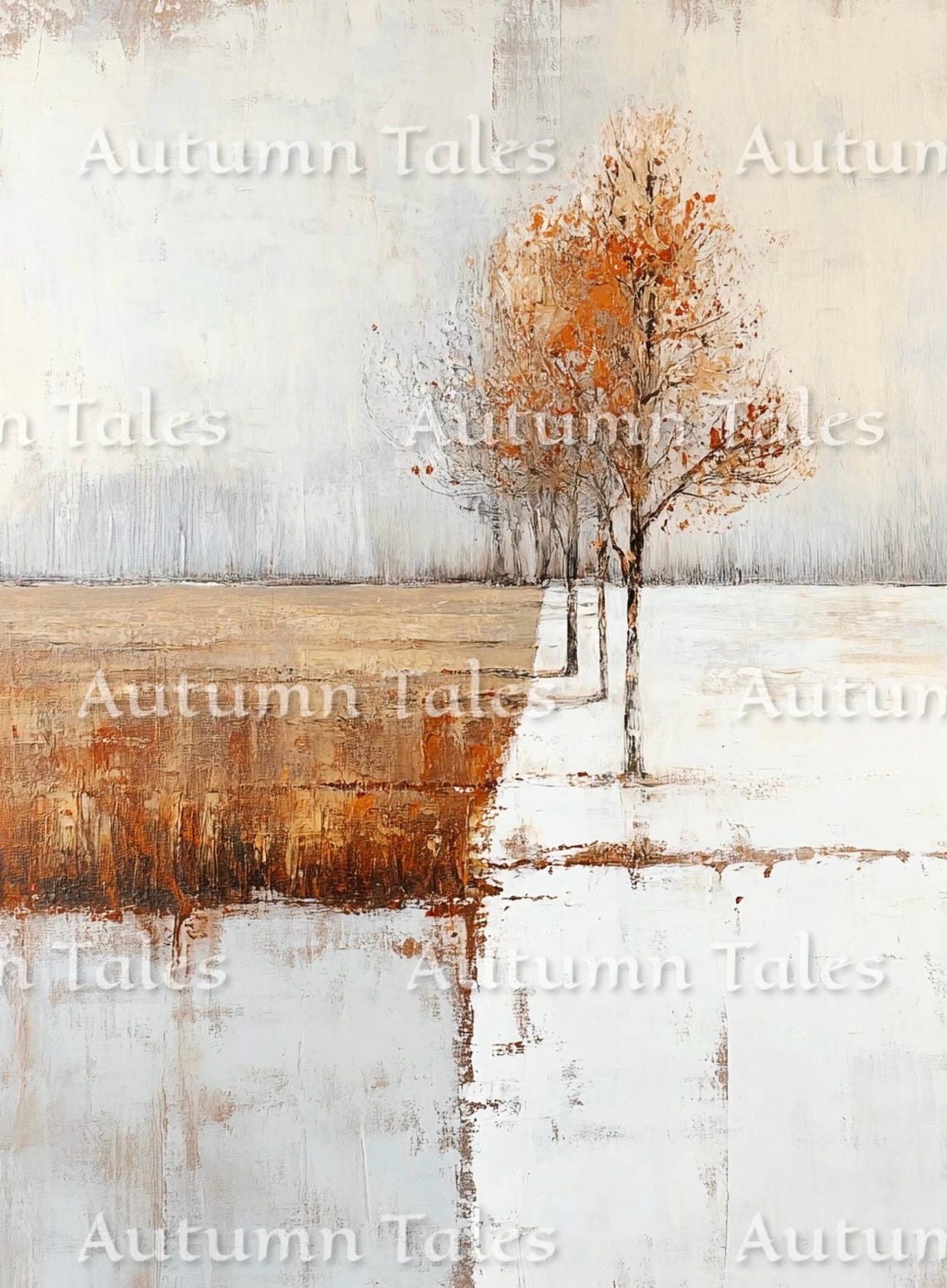 Abstract Lone Orange Tree Between Autumn And Winter Art Print - Image 2