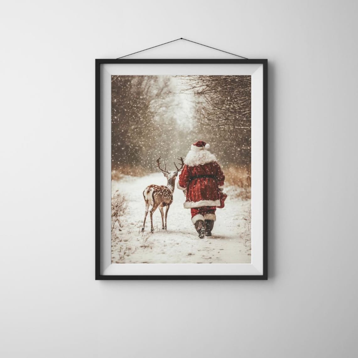 Santa Claus Reindeer Christmas Forest Art Print