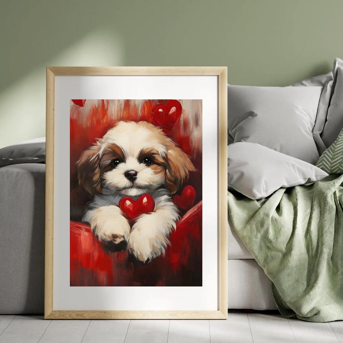 Valentines Day Wall Art Of Cute Shih Tzu Puppy Dog With Red Heart Red Aesthetic Animal Puppy Love - Image 5