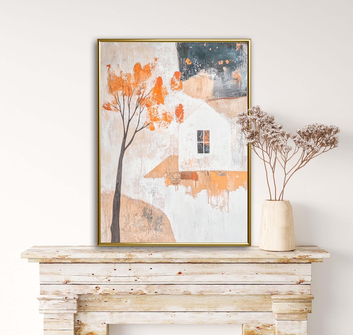 Autumn Tales Abstract Cottage Orange Tree Pastel Minimalist Farmhouse Art Print - Image 3