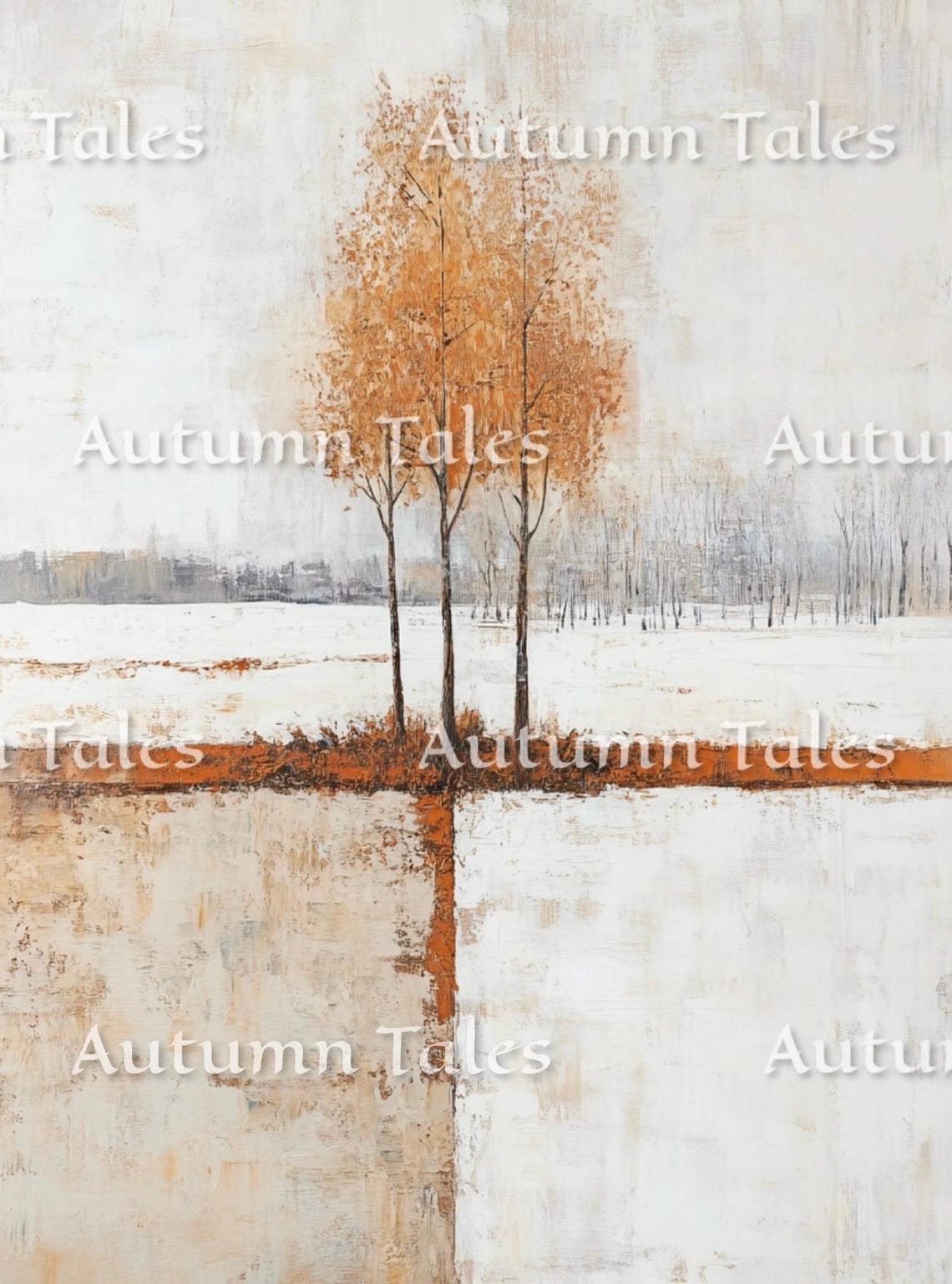 Abstract Minimalist Autumn To Winter Lone Golden Tree Art Print - Image 2