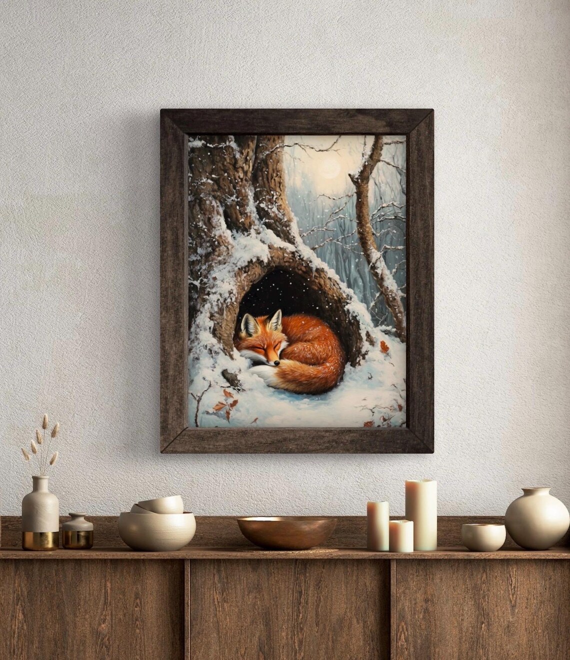 Sleeping Winter Fox in Snowy Forest, Art Print - Image 5