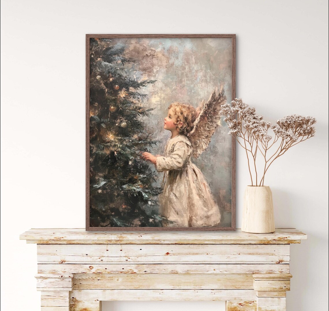 Vintage Angelic Child And Christmas Tree Art Print - Image 3