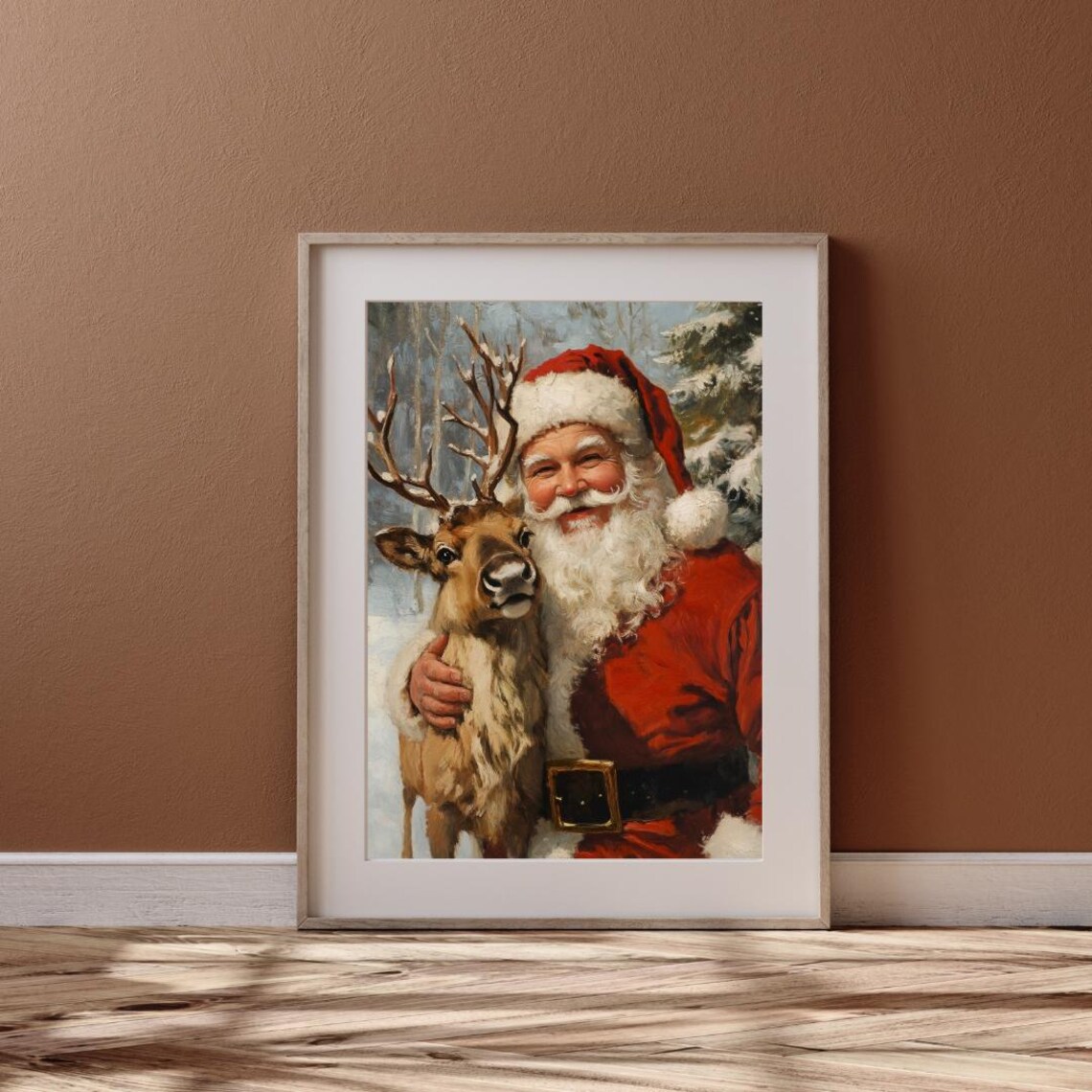 Christmas Santa and Baby Reindeer Art Print - Image 4