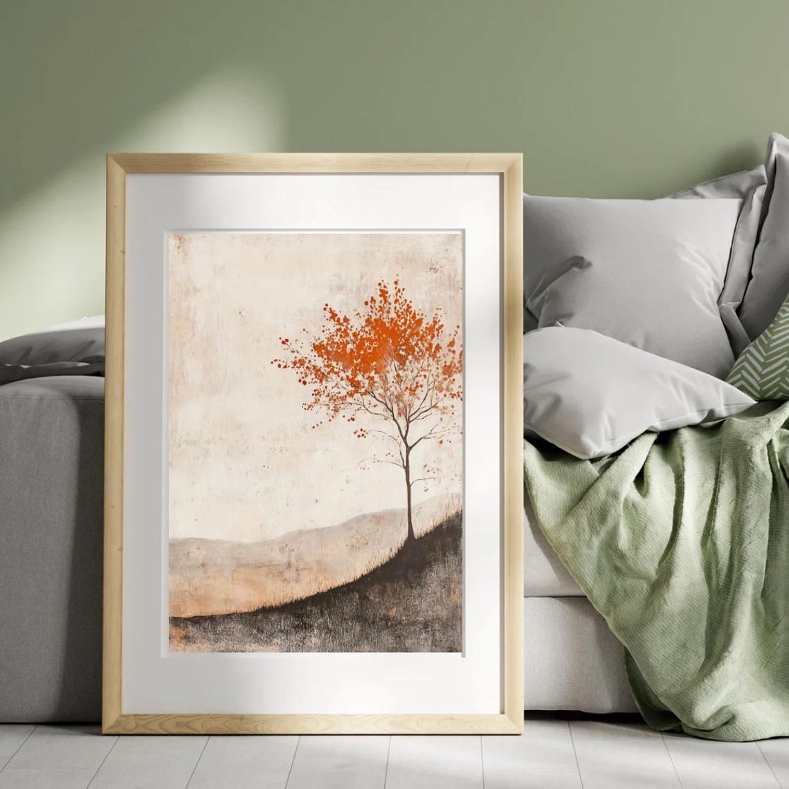 Autumn Tales Lone Orange Tree Hillside Fall Landscape Poster - Image 4