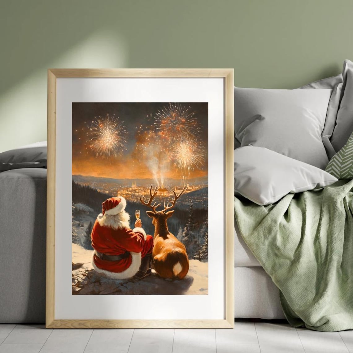 Santa Reindeer Celebrating New Year Art Print - Image 5