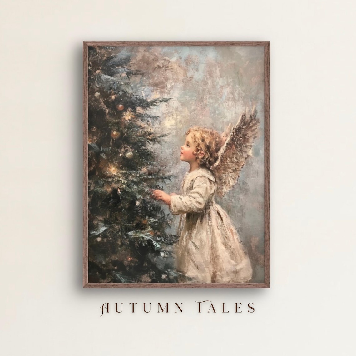 Vintage Angelic Child And Christmas Tree Art Print