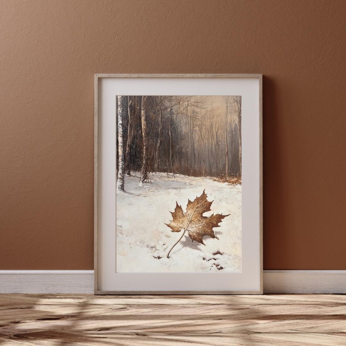 Vintage Winter Forest Maple Leaf Snow Print - Image 6