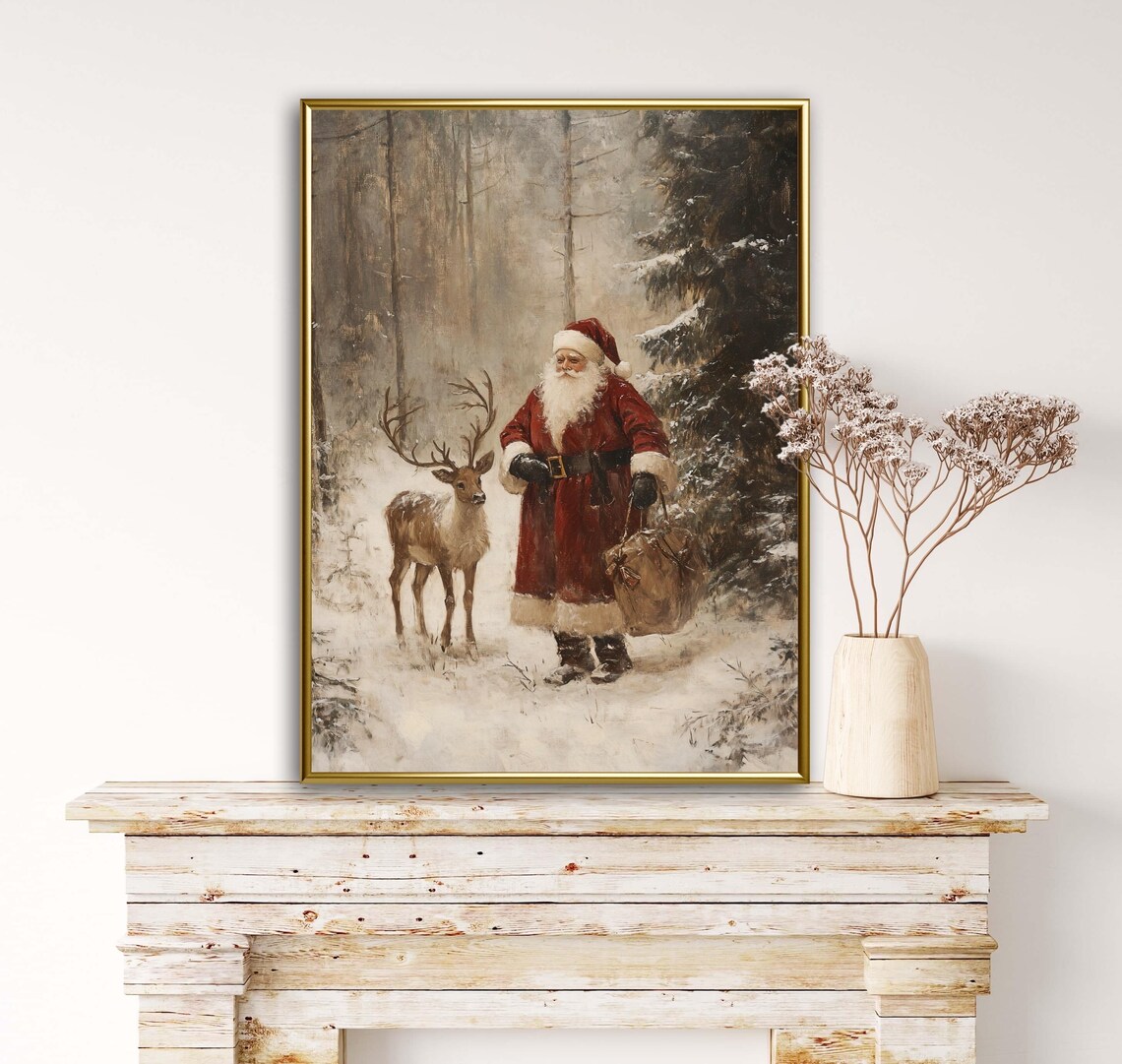 Vintage Santa Art Print, Antique Christmas Decor