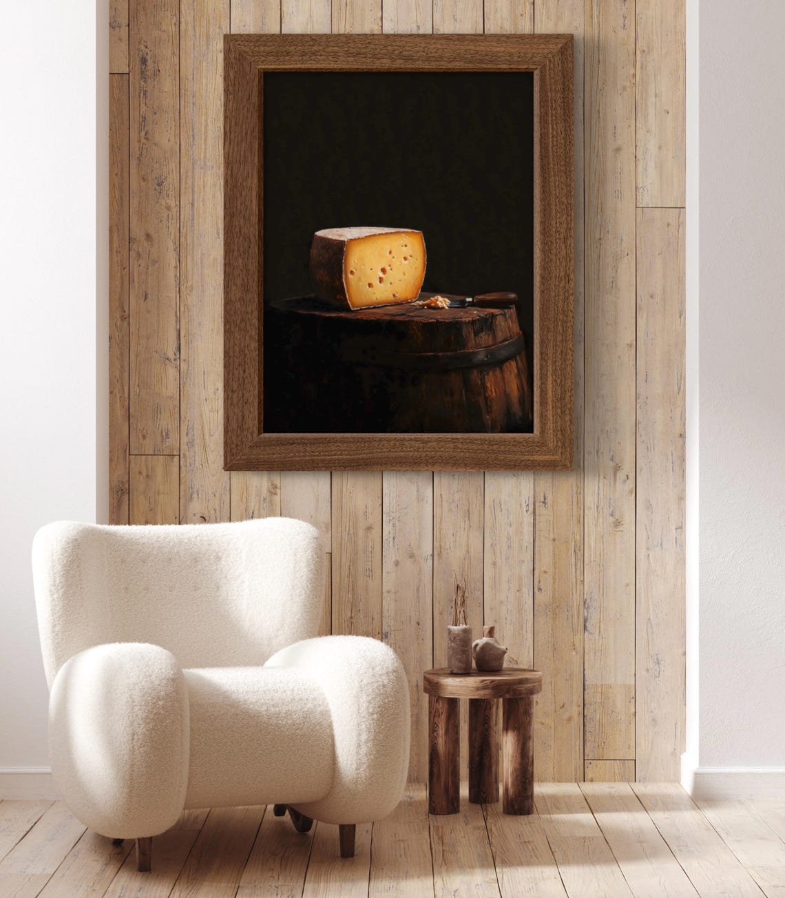 Gouda Cheese Wheel Wooden Barrel Moody Rustic Food Art Poster - Image 4
