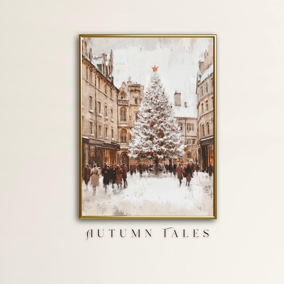 Vintage Christmas Wall Art Print Of An Old European Town In Winter Moody Winter Home Decor Rustic Cityscape In Christmas Print
