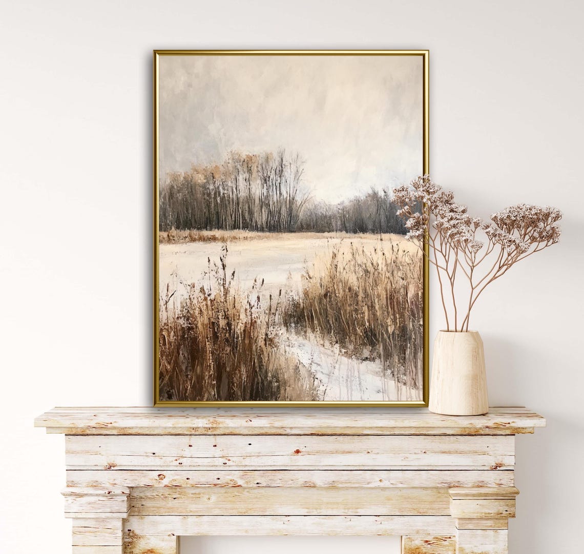 Calm Neutral Autumn Wheat Field With Reeds Minimalist Art Print - Image 4