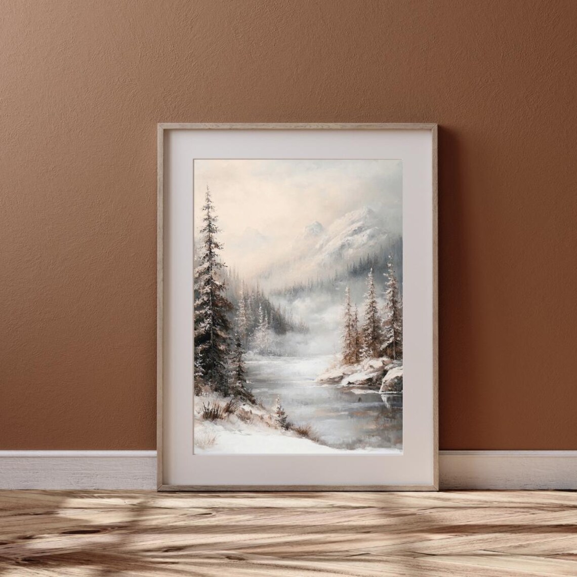 Moody Winter Forest Art Print, Foggy Mountain Scene - Image 6