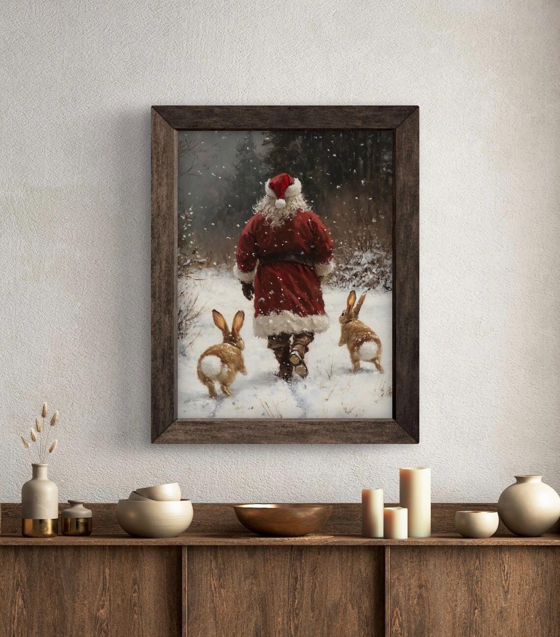 Santa Claus and Bunnies Holiday Art Print - Image 5