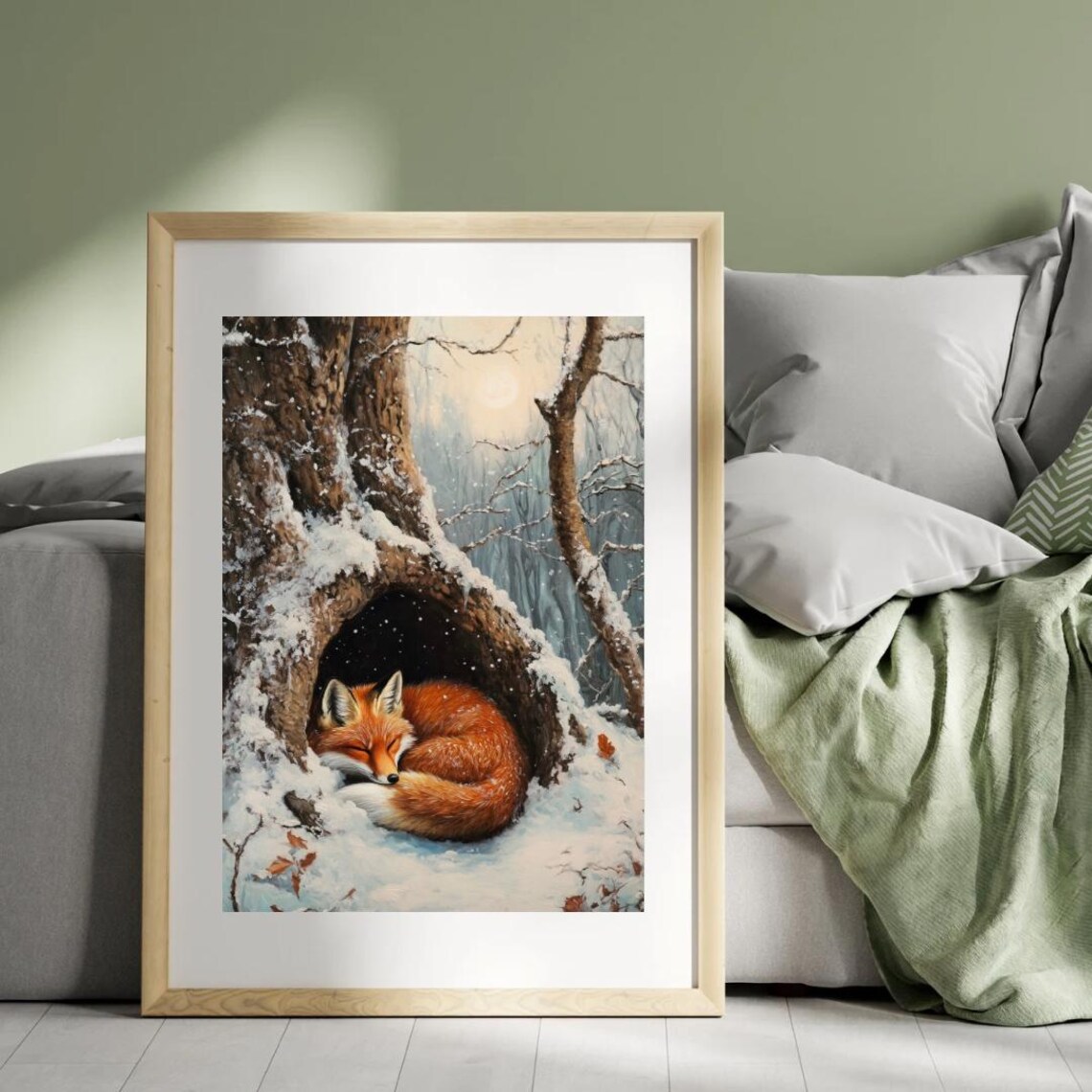 Sleeping Winter Fox in Snowy Forest, Art Print - Image 3