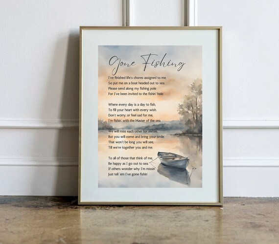 Gone Fishing Memorial Poem Print With Lakeside Boat Watercolor