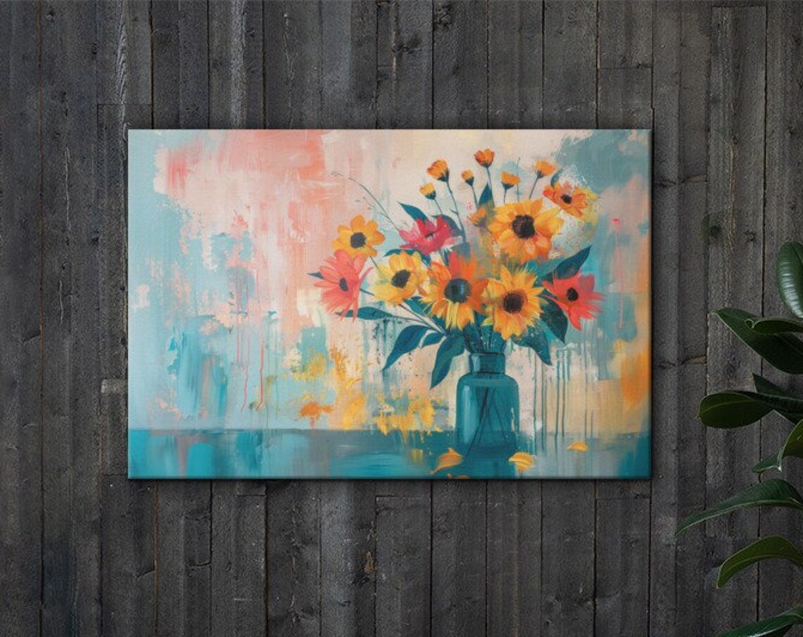Abstract Sunflower Bouquet Warm Neutral Modern Farmhouse Floral Poster - Image 3