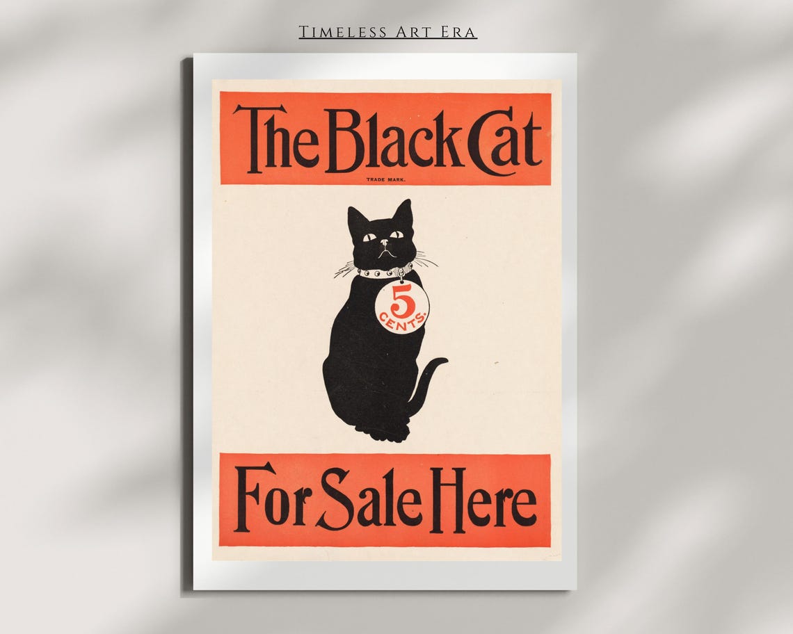 Retro Classic The Black Cat 5 Cents Vintage Advertisement Poster