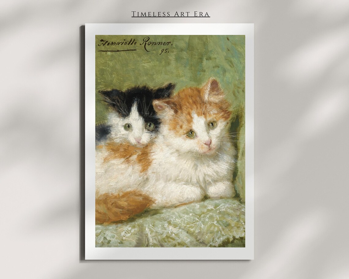 Vintage Cat Portrait Art Print, Cute Wall Decor