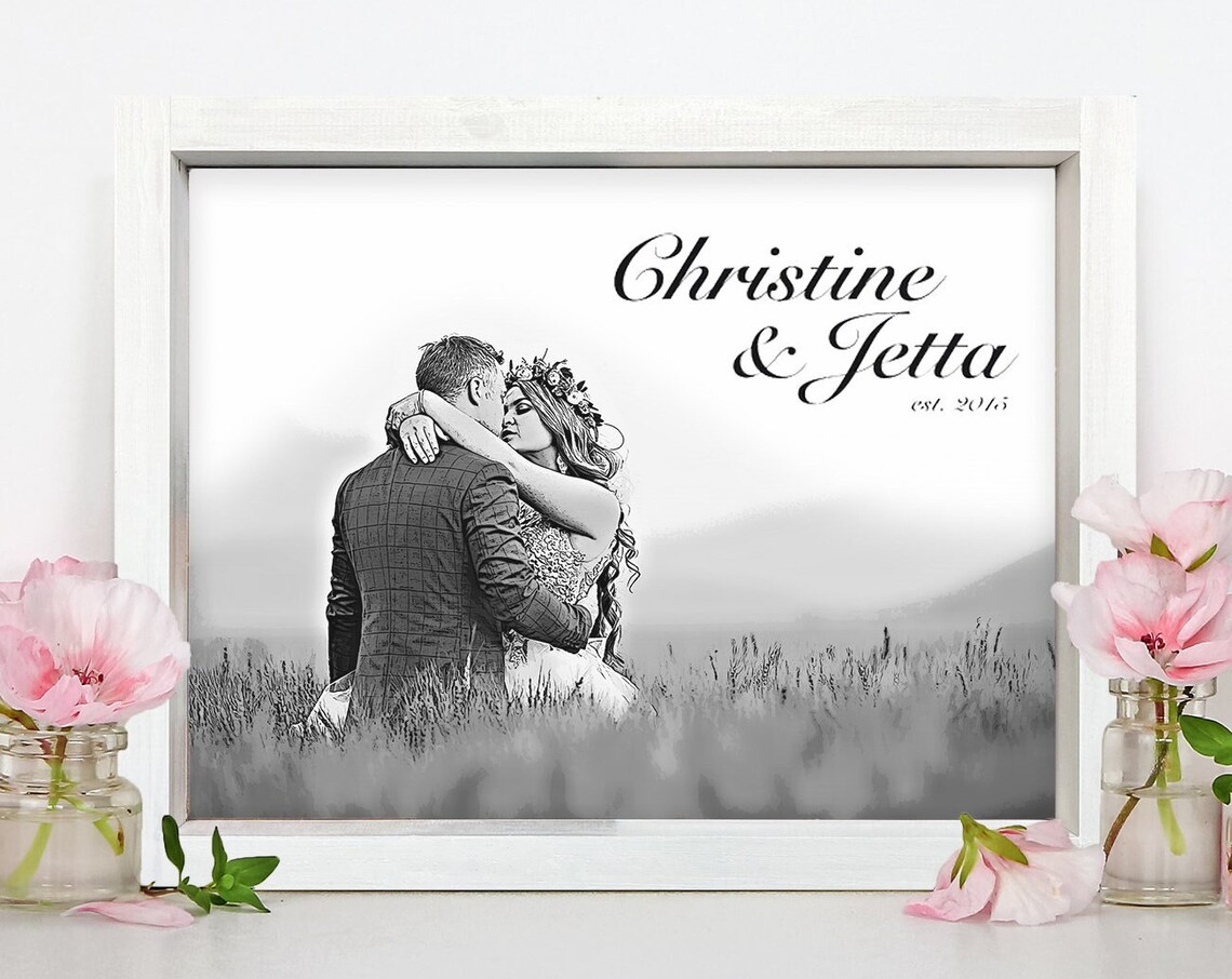 Custom Wedding Sketch Effect With Names, Wedding Gift