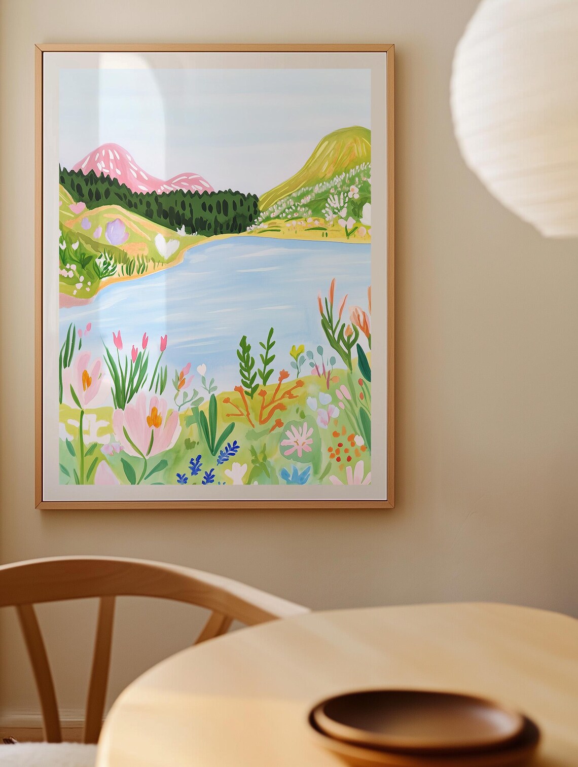Serene Nordic Archipelago Lake Landscape Folk Art Nature Poster - Image 2