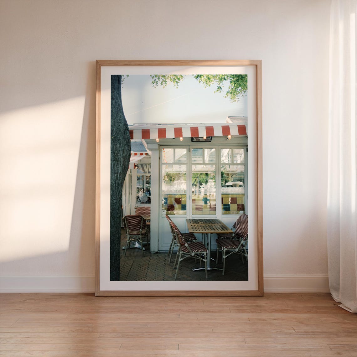 Italian Bistro Morning Cafe Photo Print with Red Striped Awning