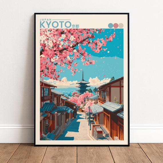 Kyoto Travel Poster Cherry Blossom Japanese Wall Art Sakura Season Print