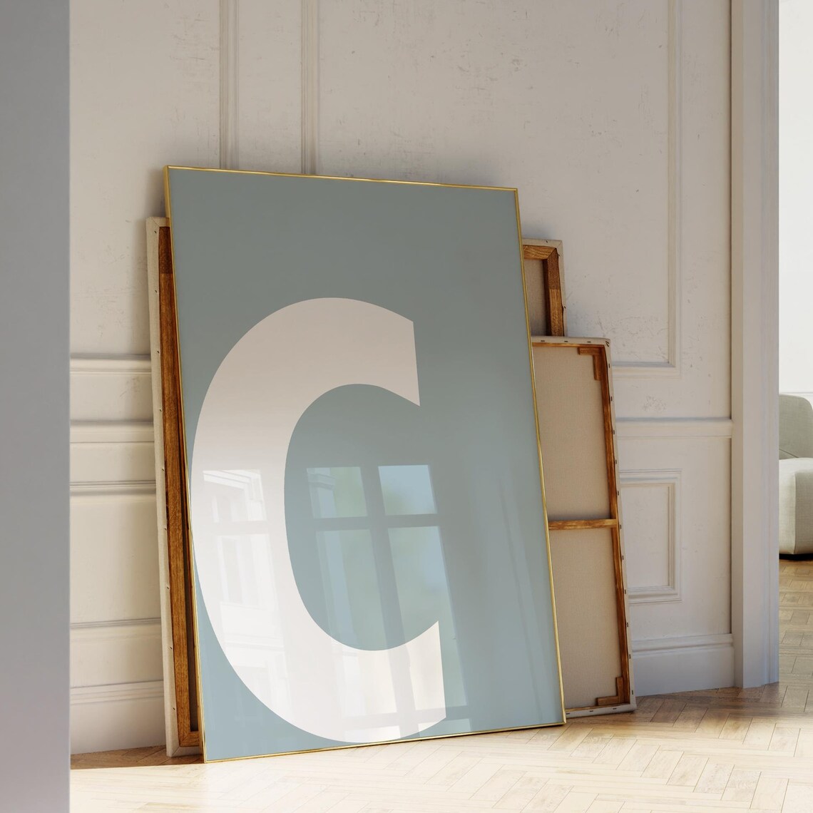 Sage Green White Letter C Monogram Minimalist Wall Decor Poster