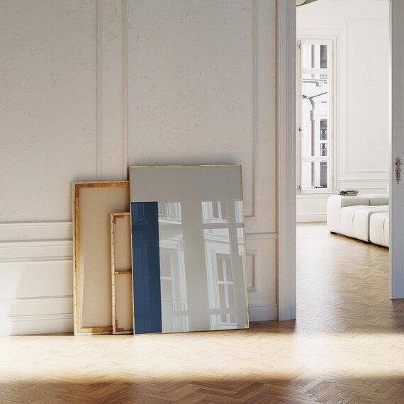 Navy Blue Bold Letter I Monogram Initial Minimal Art Print Decor