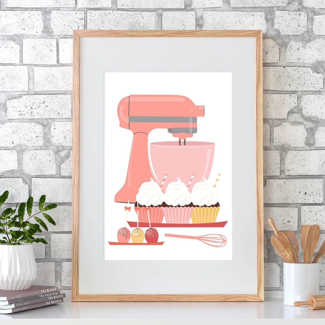 Coral Stand Mixer Cupcakes and Cake Pops Kitchen Baking Decor Poster